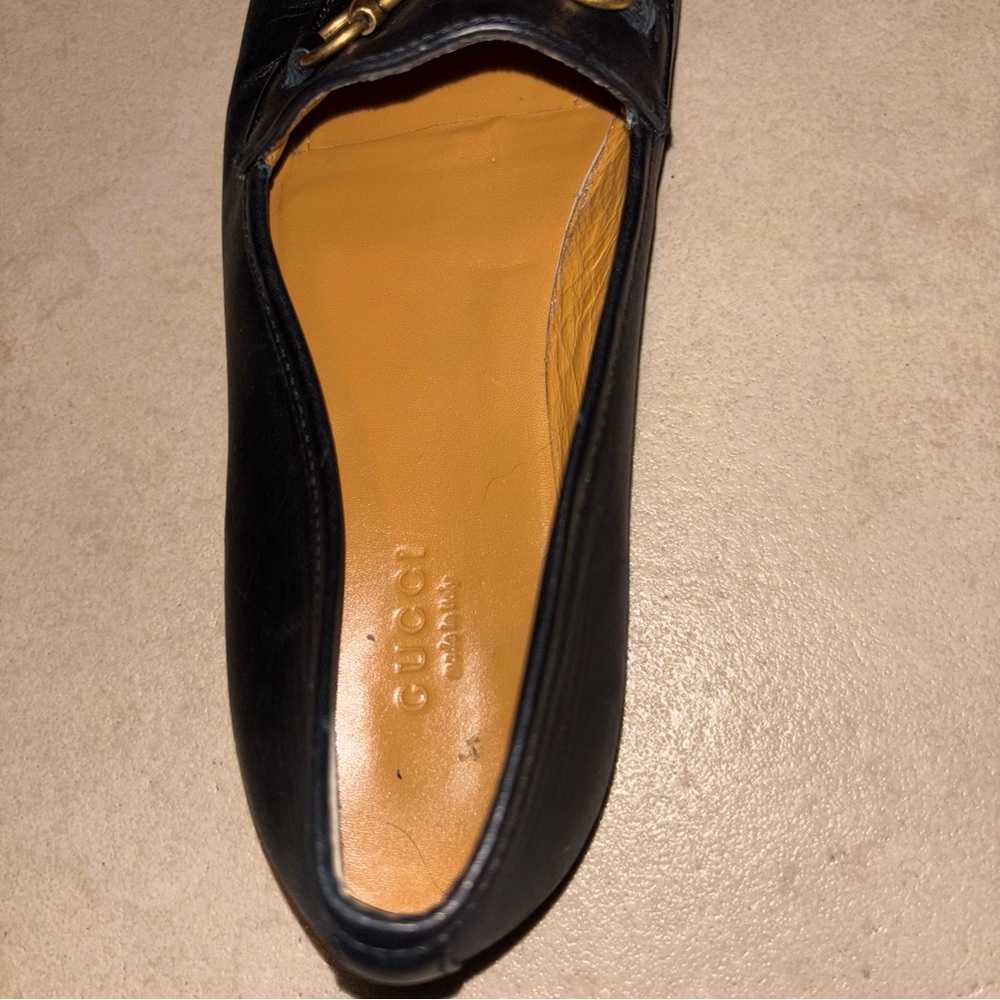 GUCCI ‼️ONE LEFT SHOE‼️ Black Leather Loafer Gold Horsebit - Picture 7 of 12